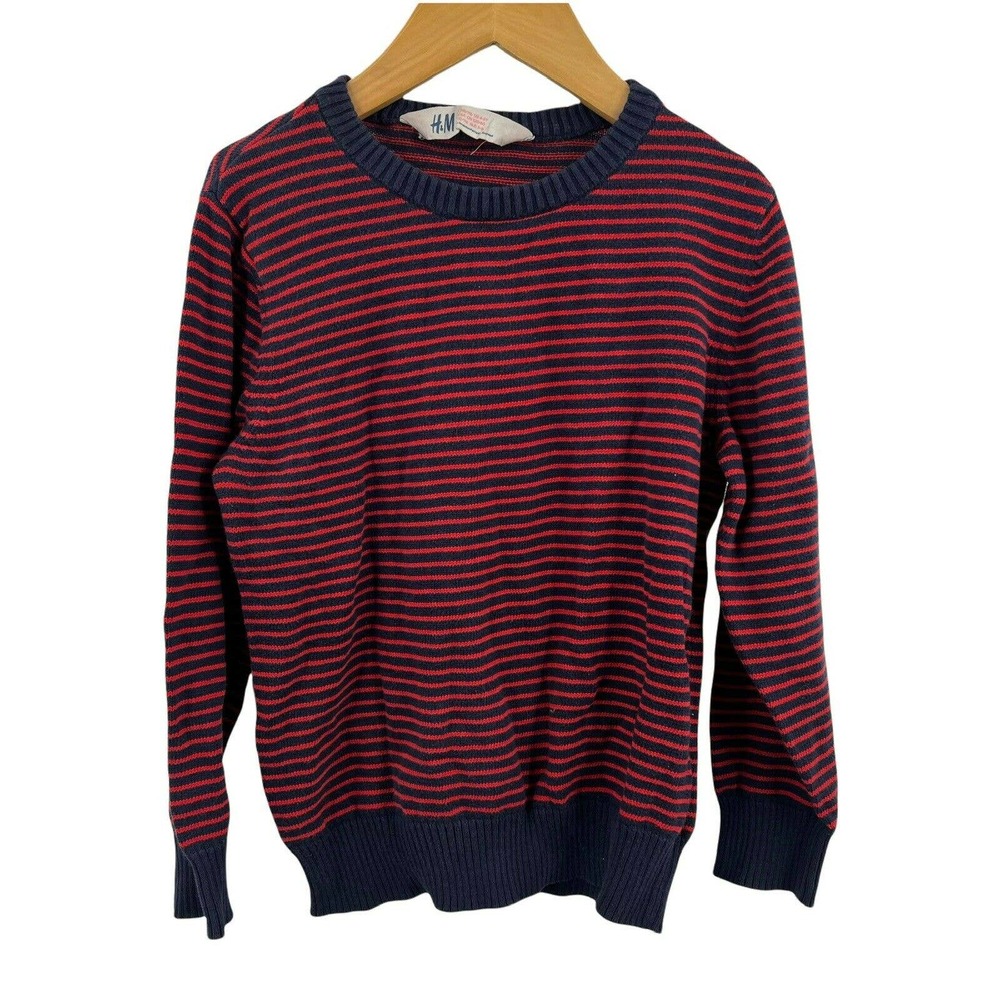 H&M Red Blue Stripe Crew Neck Sweater Size 4-6‎ Year
